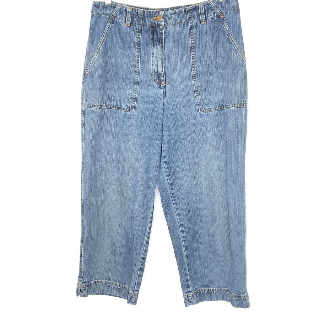 Jones Sport Capri Jeans High Rise Wide Leg Side Pockets Medium Wash Size 10